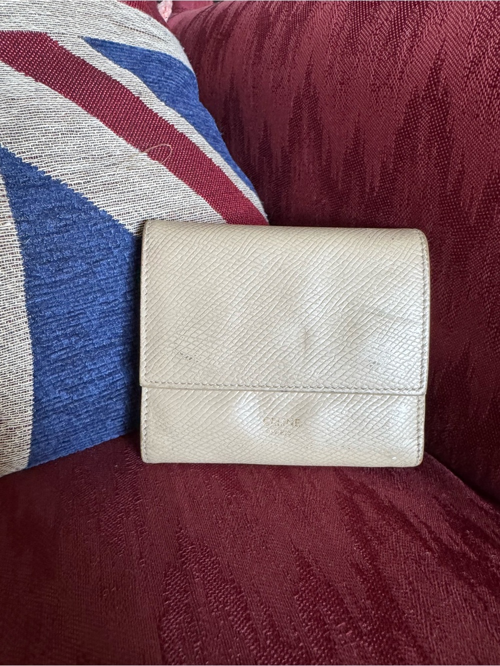 Celine Cream Textured Leather Small Flap Wallet- good condition!